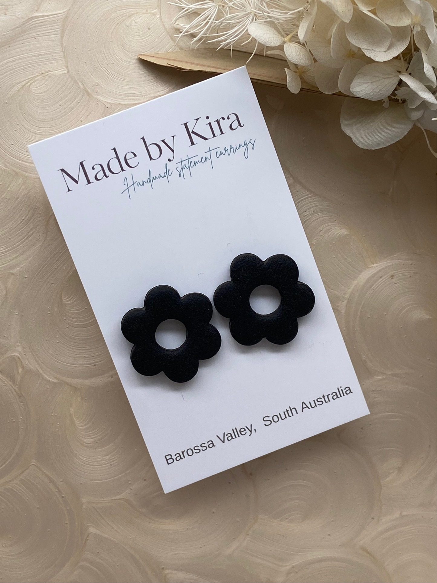 ROUND FLOWER STUDS- black