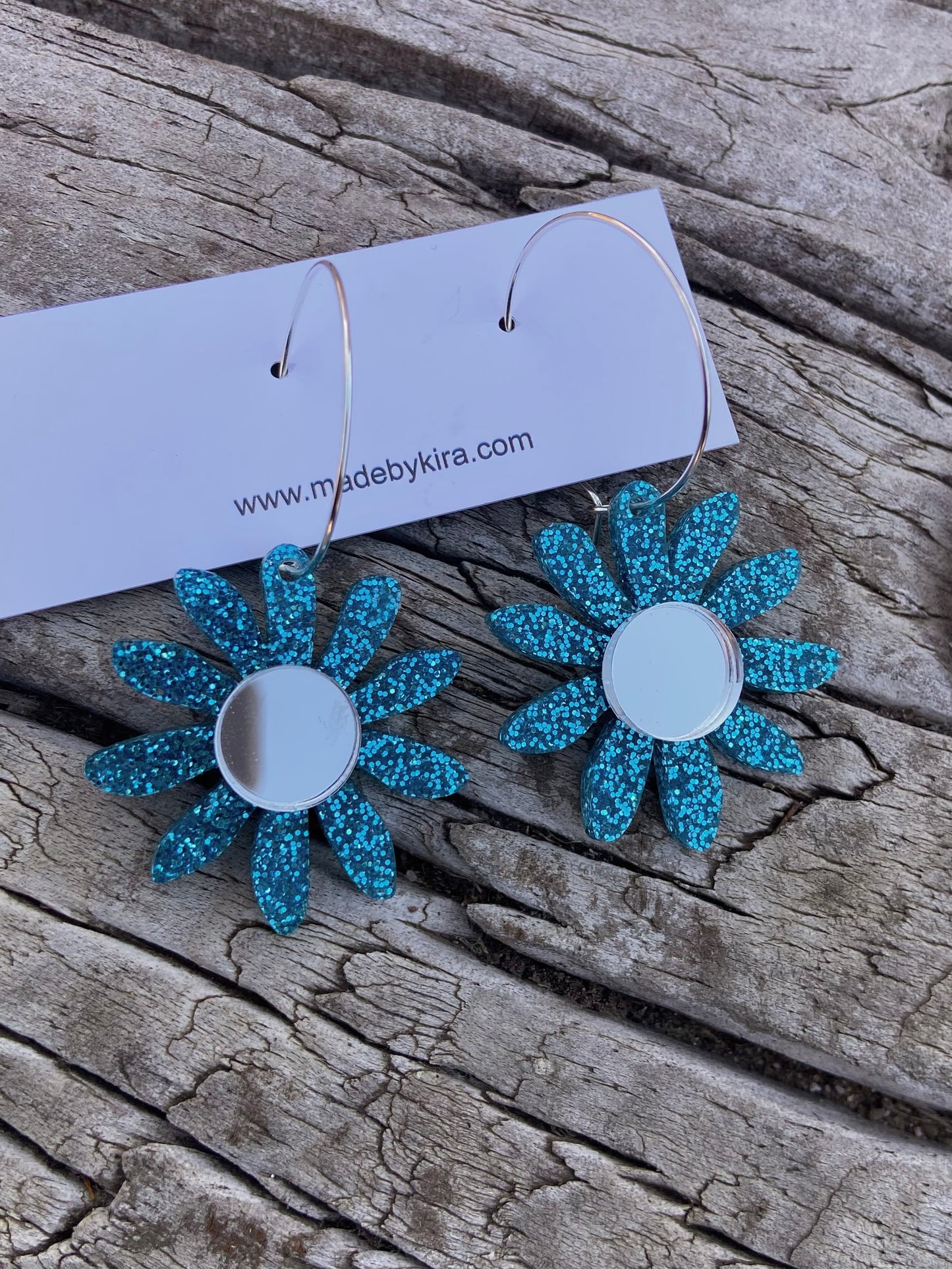 Daisy hoops- blue sparkle