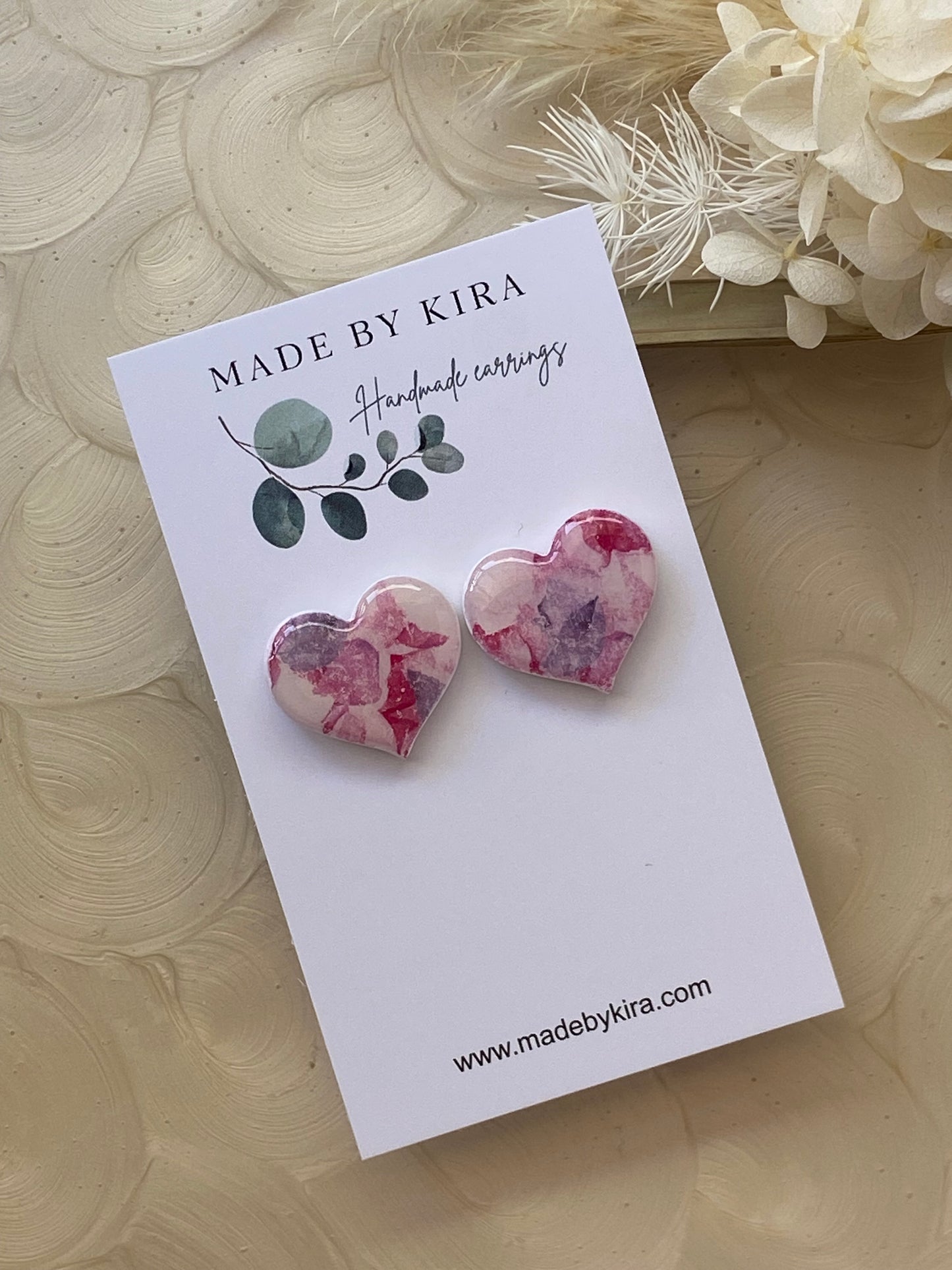 Blush petal heart studs