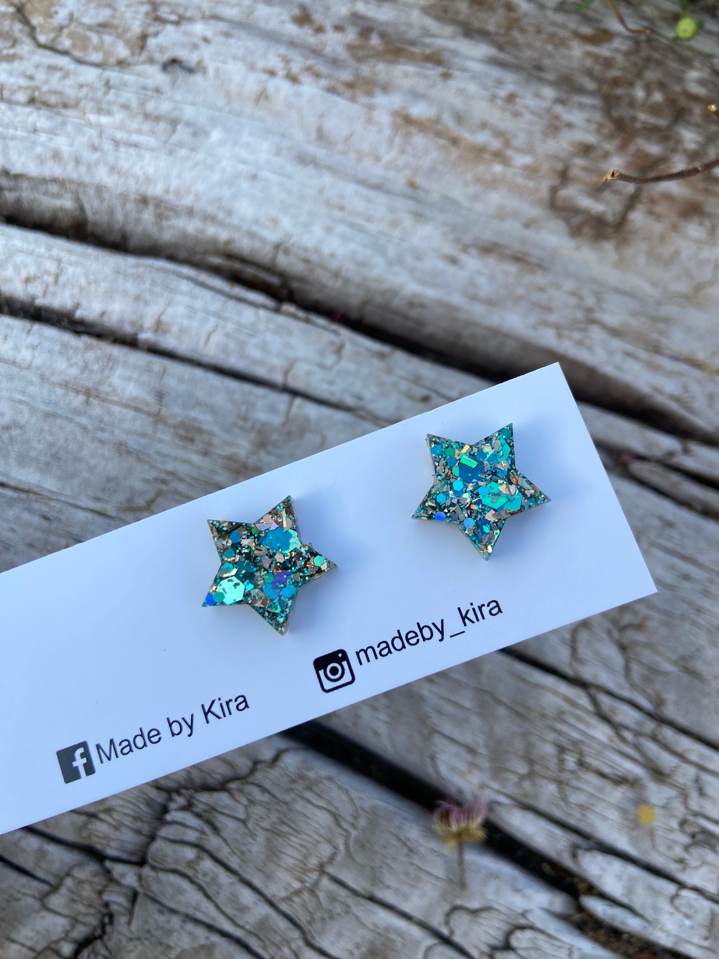 Turquoise and gold star studs