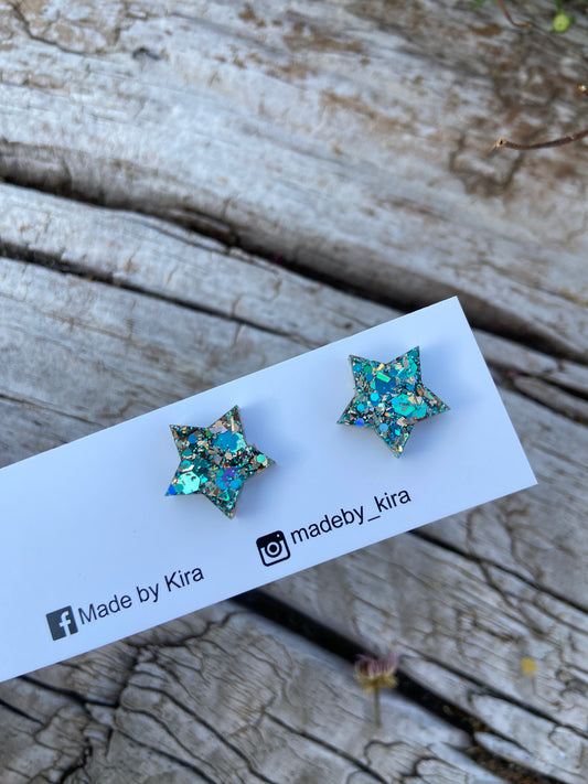 Turquoise and gold star studs