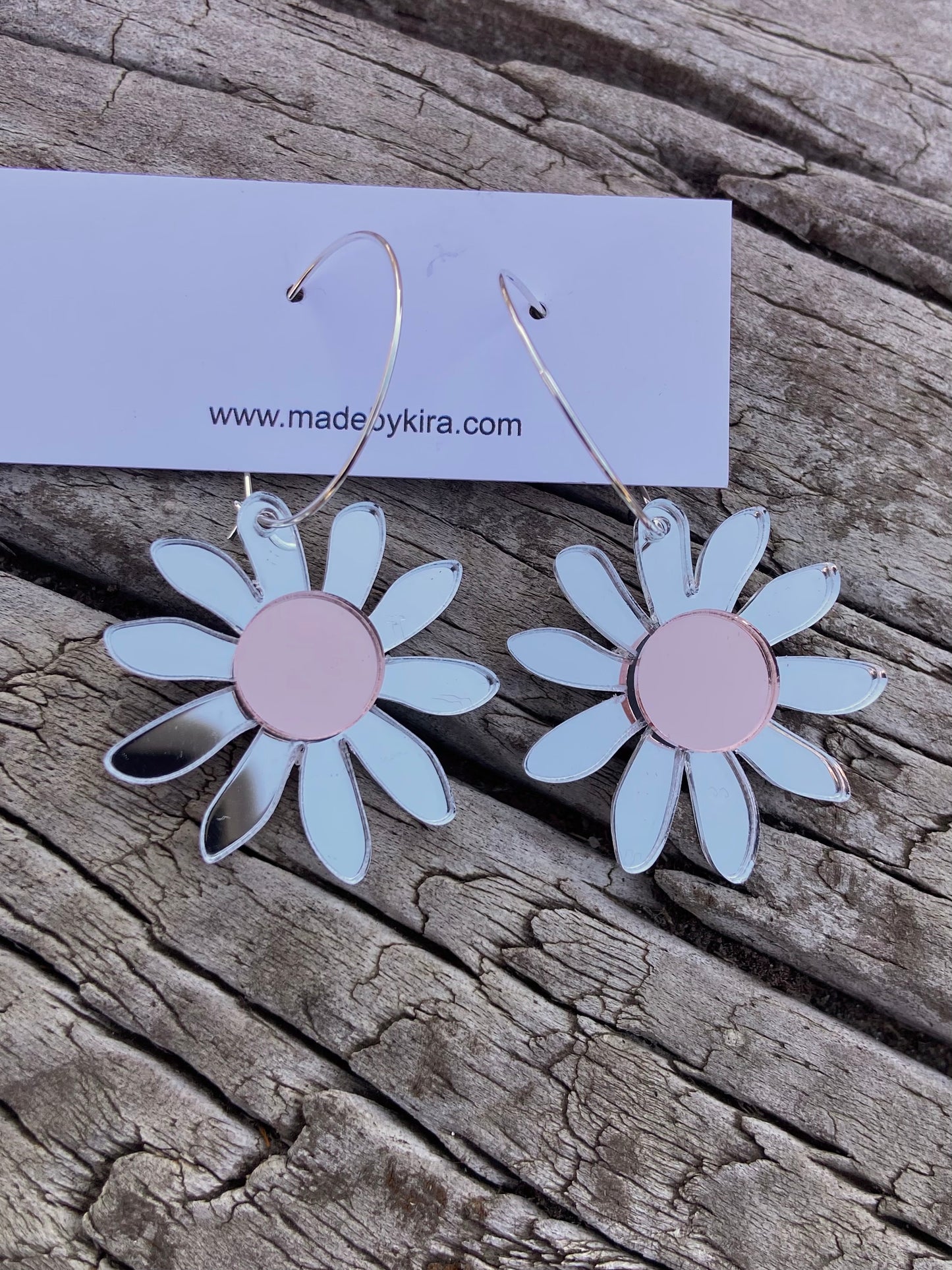 Daisy hoops- silver mirror with rose gold