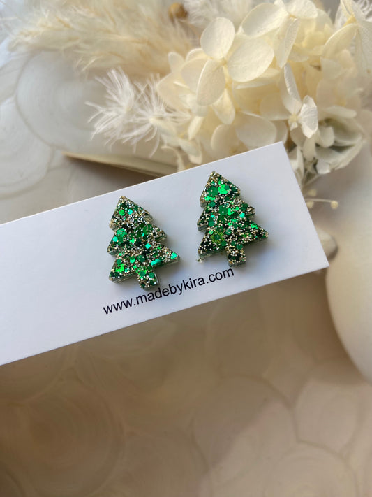 Green and gold tree studs