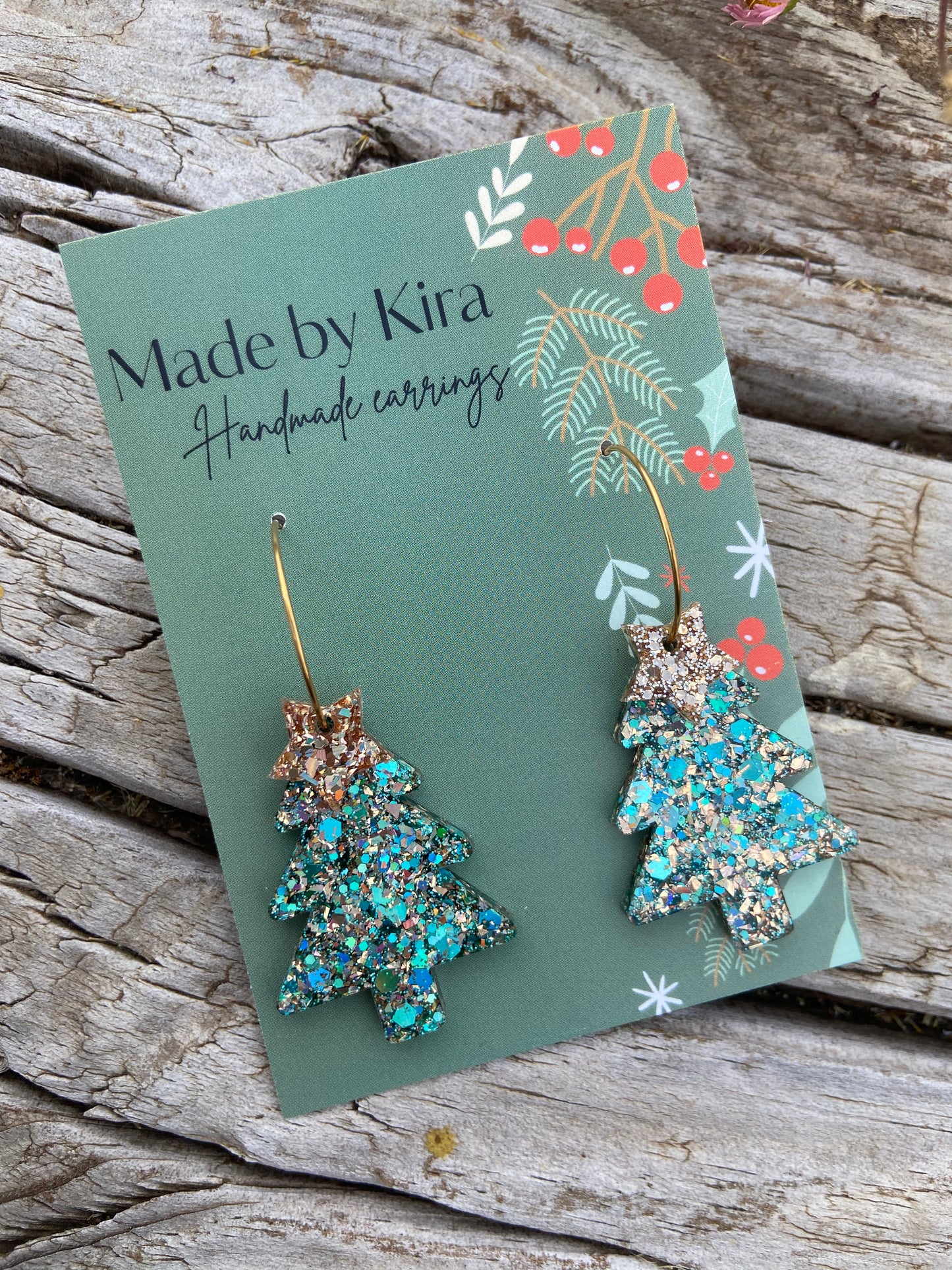 Turquoise and gold tree hoops