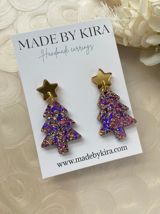 Purple and gold tree dangles