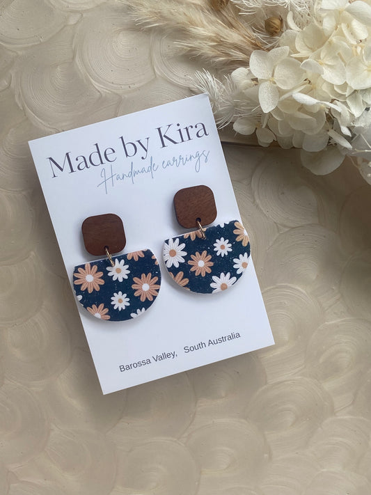 NAVY FLORAL large dangles