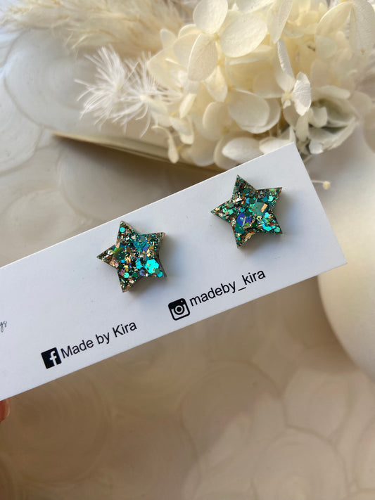 Turquoise and gold star studs