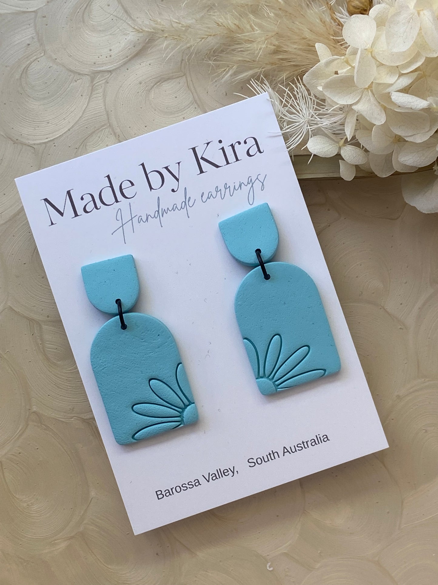 Flower print dangles- light blue