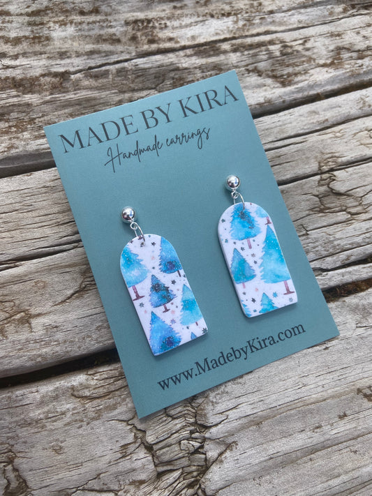 Blue tree print dangles