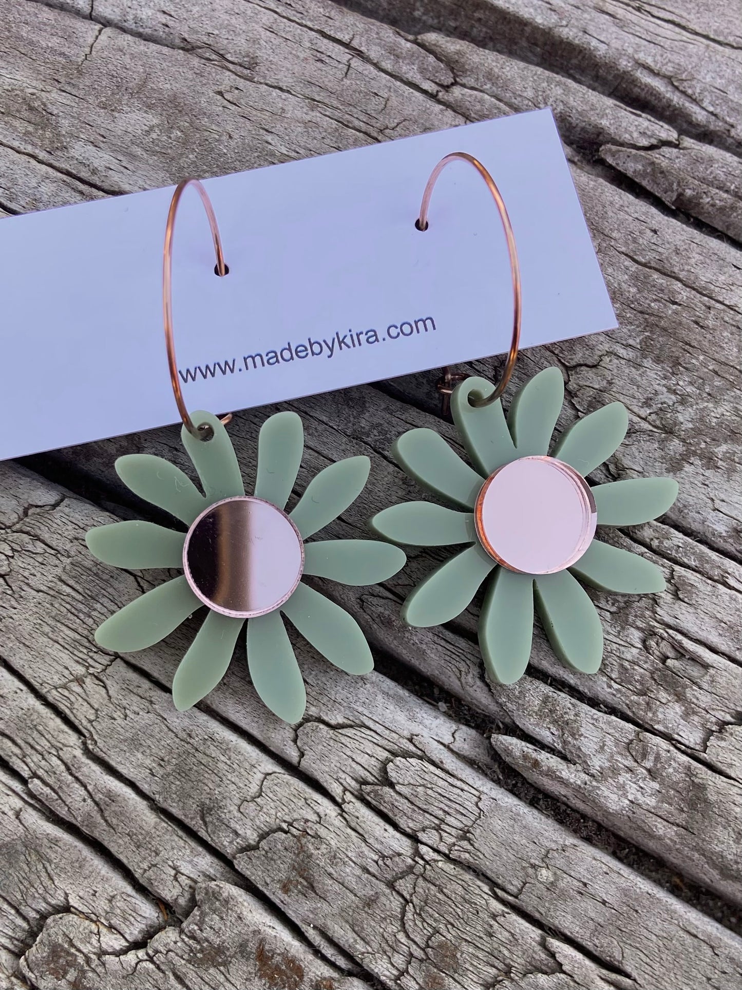 Daisy hoops- eucalyptus and rose gold