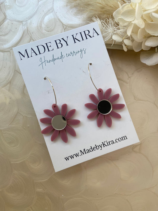 Daisy hoops- dusky plum and silver