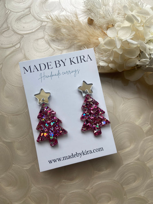 Pink and silver tree dangles