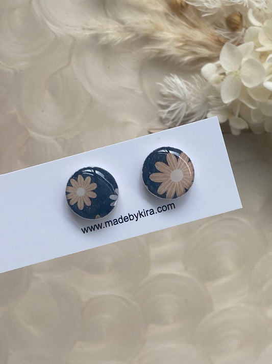 NAVY FLORAL 15mm studs