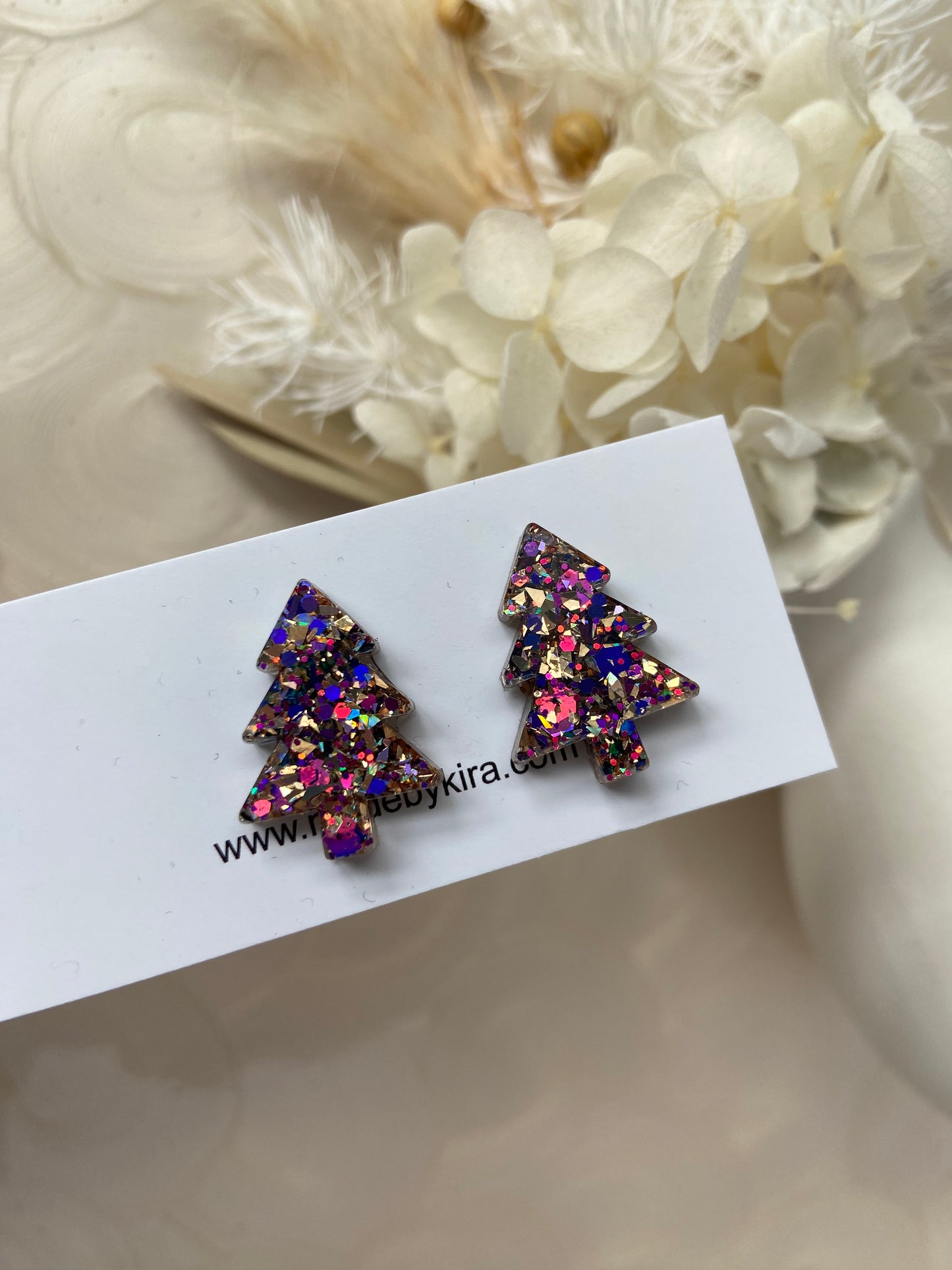 Purple and gold tree studs