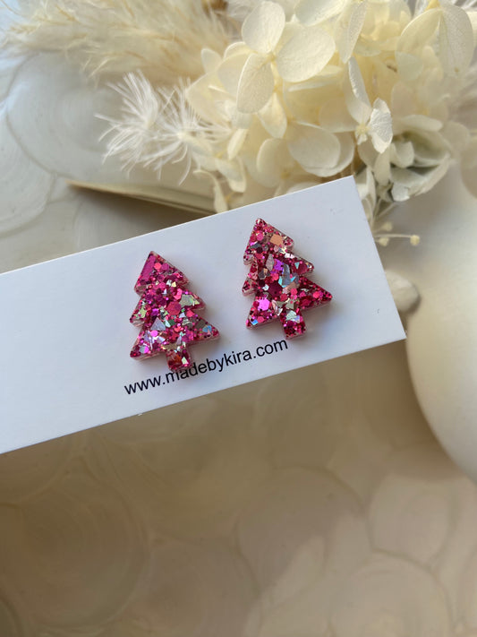 Pink and silver tree studs