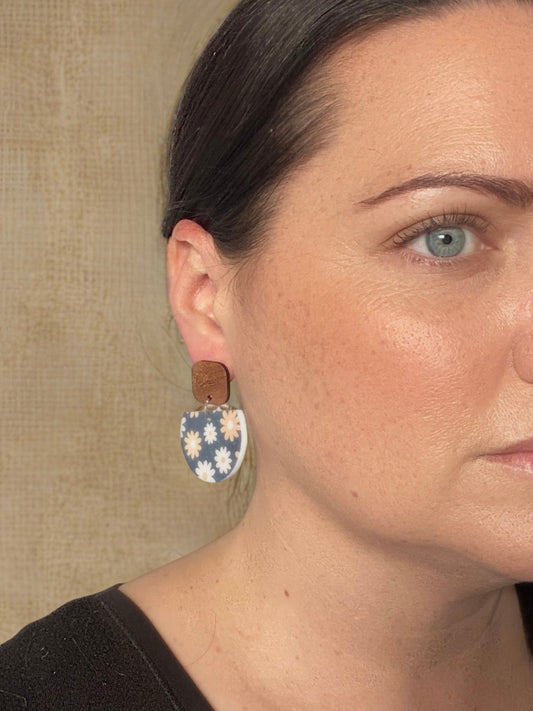 NAVY FLORAL large dangles