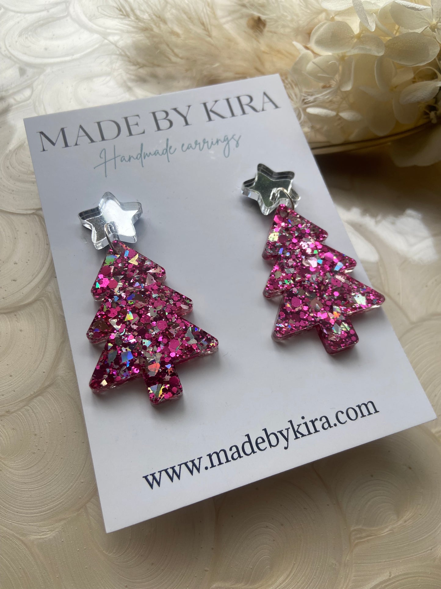 Pink and silver tree dangles