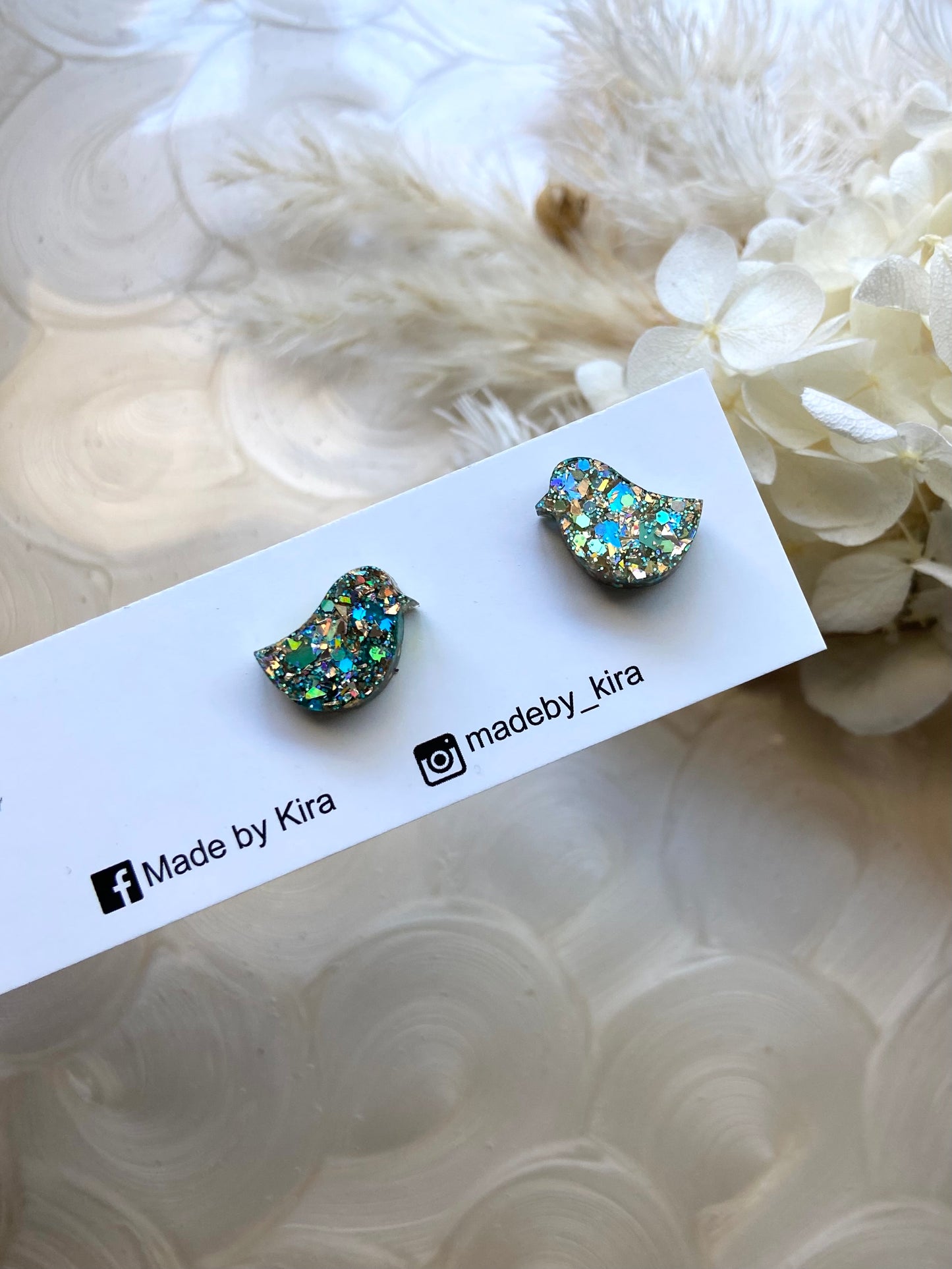 TURQUOISE AND GOLD BIRD STUDS