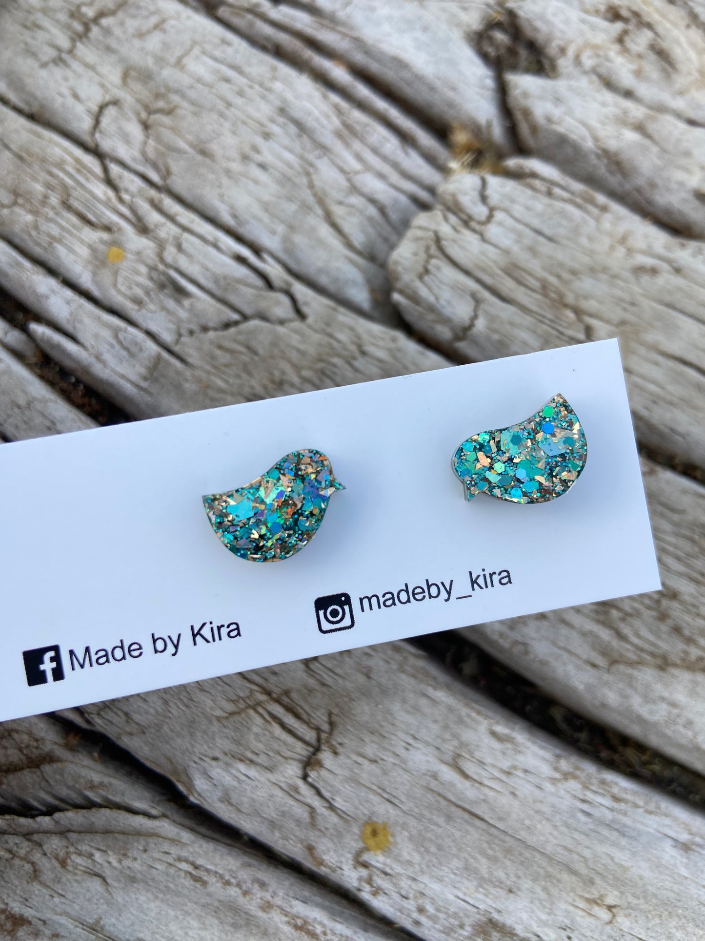 Turquoise and gold bird studs