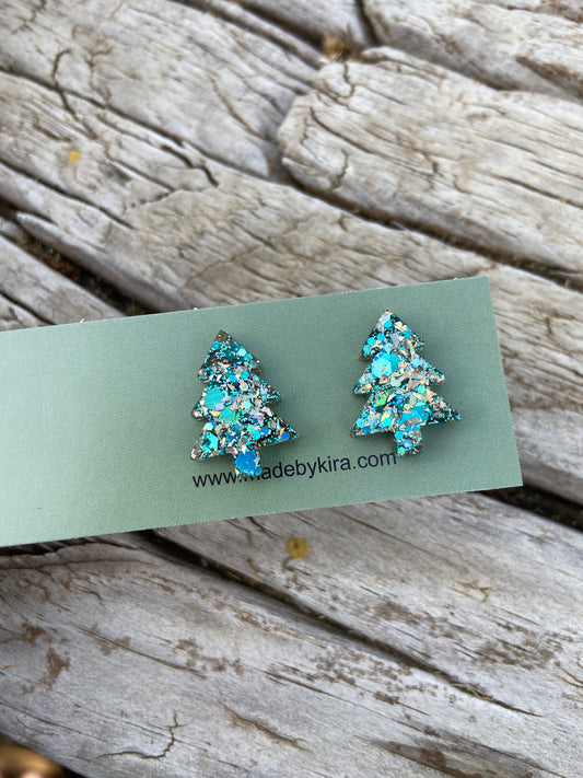 Turquoise and gold tree studs