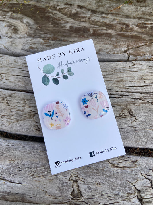 Abstract floral square studs