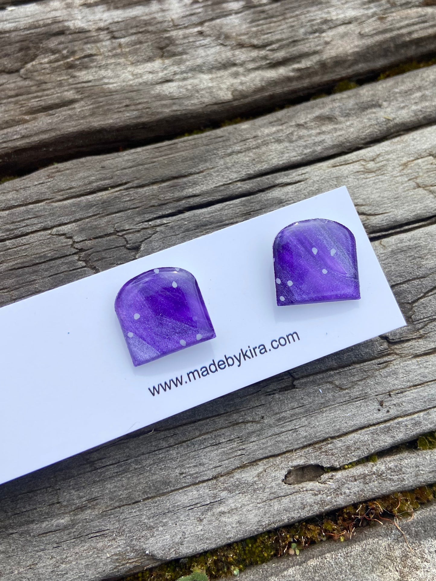 Hand painted small arch studs purple