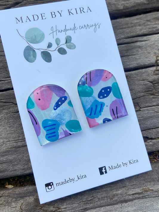 Metallic print large arch studs- hand painted