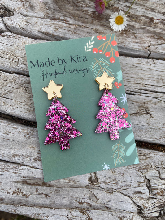 Pink sparkle tree dangles