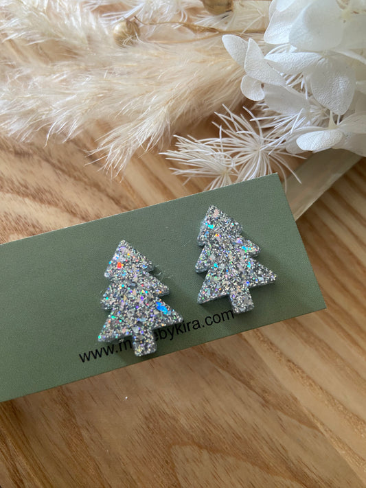 Silver sparkle tree studs