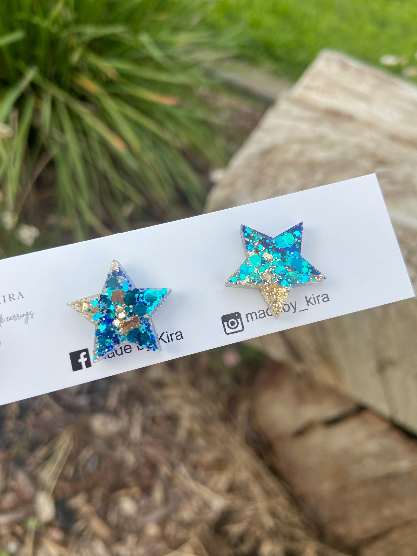 Holographic Blue and Gold star studs