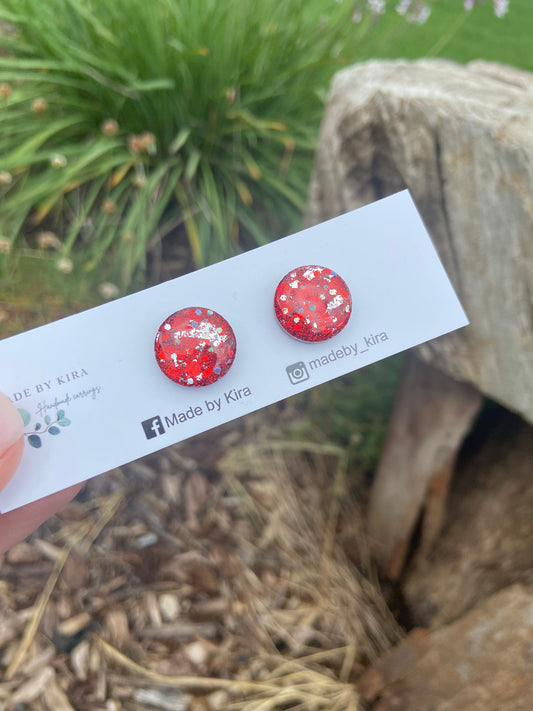 15mm Ruby and Silver studs