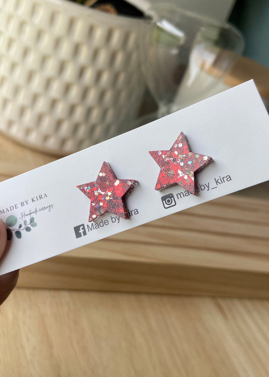 Ruby and Silver star studs